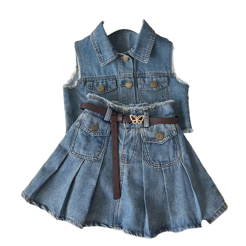 Sleeveless Jacket & Flared Skirt Set Belt