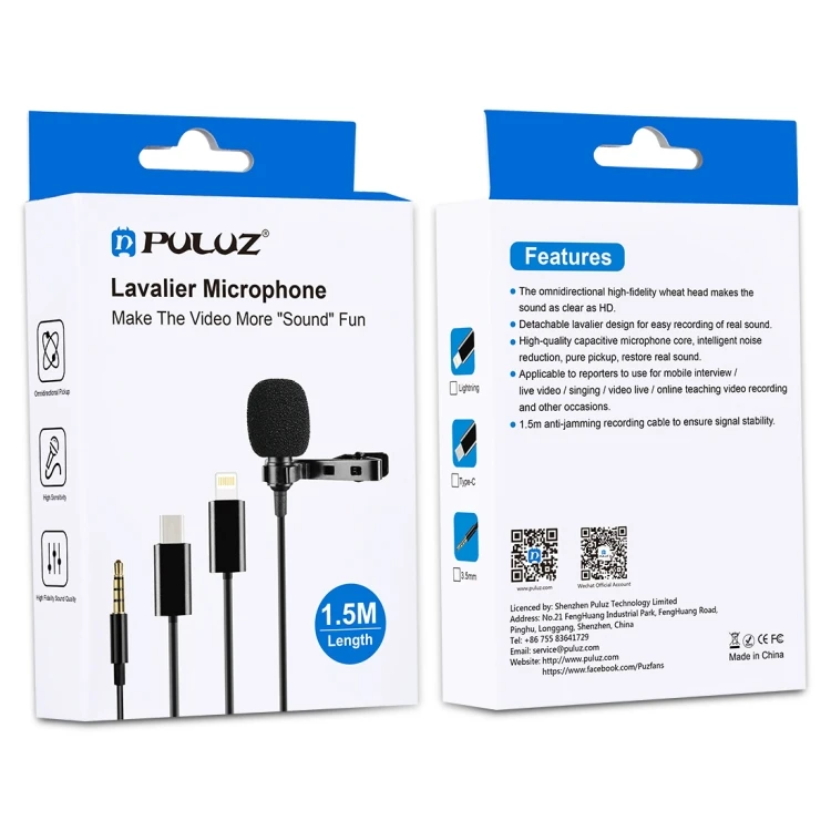 

Dropshipping PULUZ 1.5m USB-C / Type-C Jack Lavalier Wired Condenser Recording Microphone