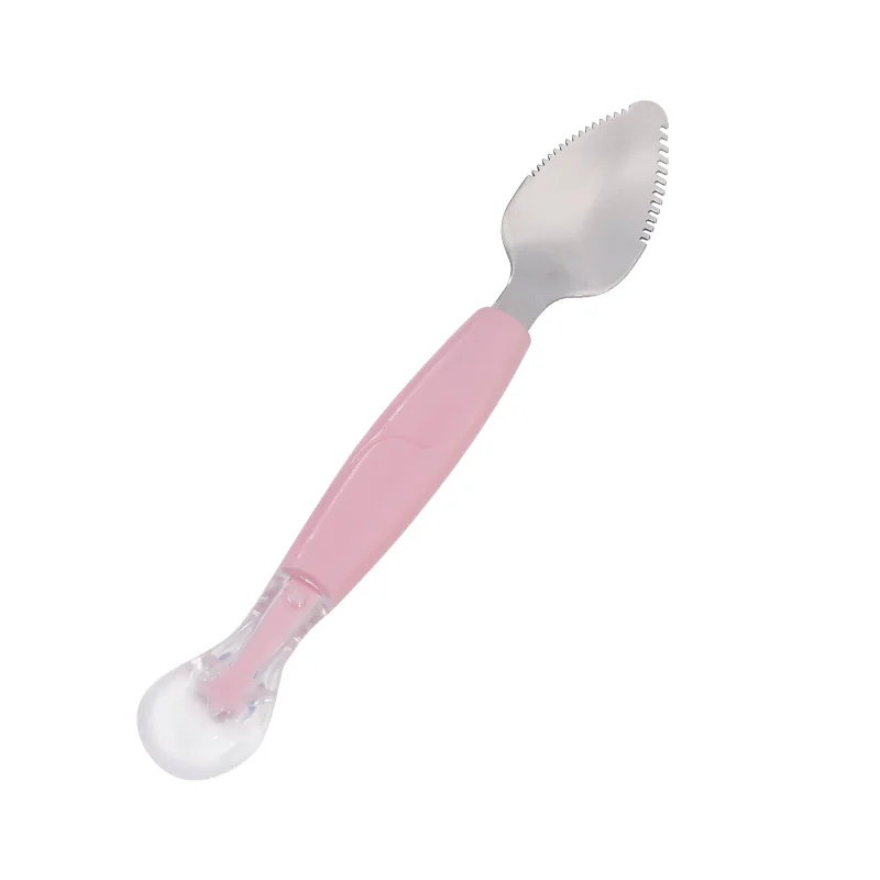 

double headed mud scraping spoon baby food supplement stainless steel fruit tool silicone baby spoon
