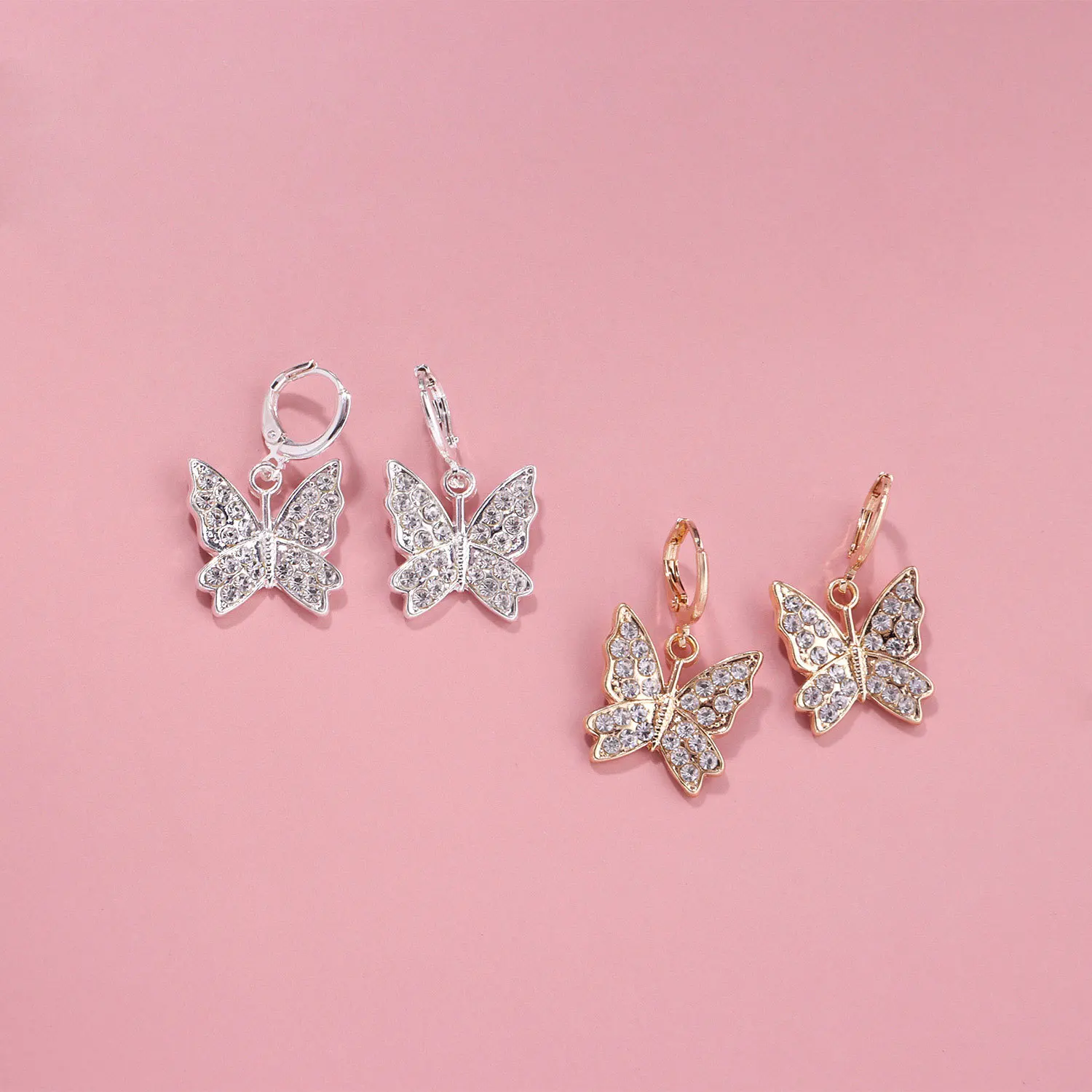 

Weihao Hot Selling Large Exaggerated Personalized Earrings Alloy Full of Diamond Butterfly Earrings, As picture show