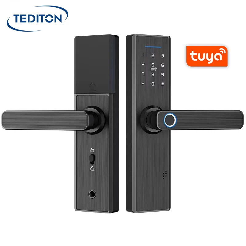 

Tuya WiFi Fingerprint Door Lock smart lock tuya aluminium door lock With 12 Euro Mortises for Smart Home, Black/gold