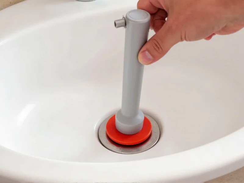 Close-up of plunger creating seal on sink drain