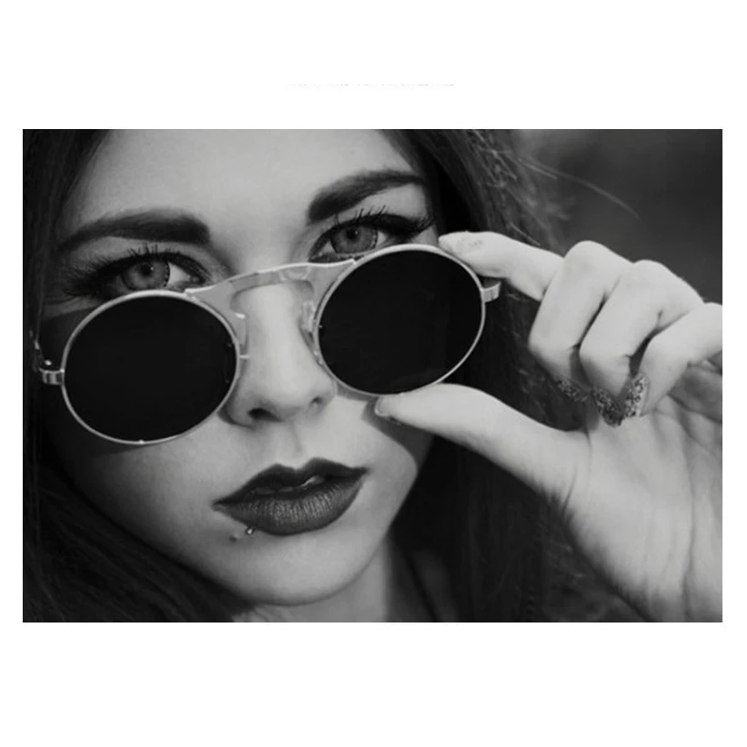

Retro Metal Round Women Punk Sun Shades Vintage Steampunk Men Sunglasses, Custom color