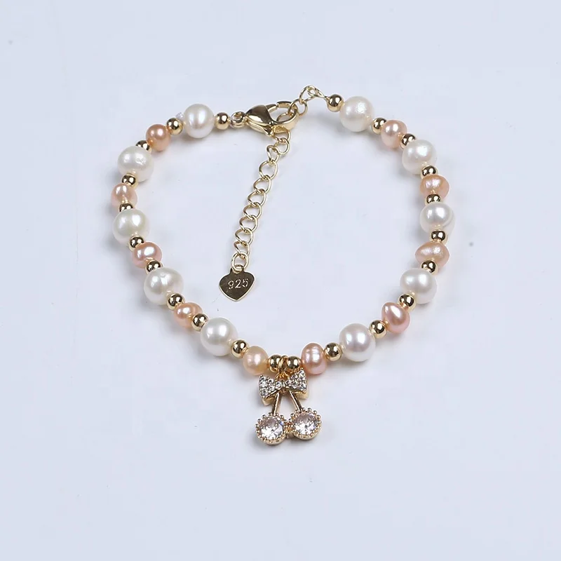 

Cultured new design  potato shape freshwater pearl bracelet jewelry, White and pink