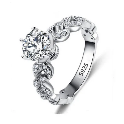 

Bridal White Gold Plated Engagement CZ Leaf Rings Round Cubic Zirconia Wedding Rings for Women