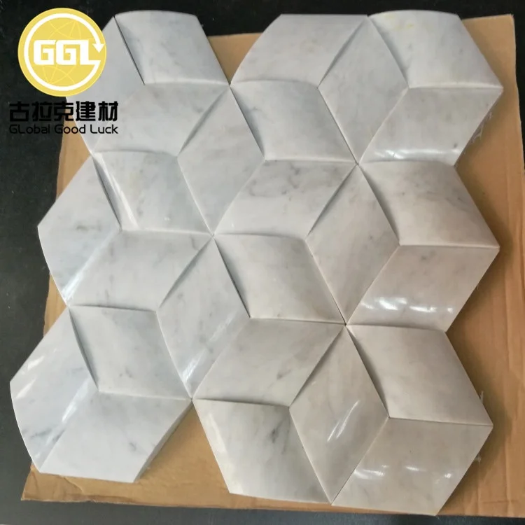 3D Carrara White Marble Mosaic Tiles For Wall Decoration Tile factory