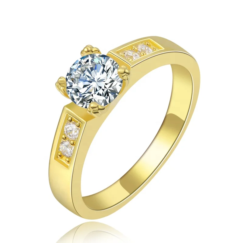 

Classical Prong Setting 18k Yellow Gold Plated Brass Jewelry Engagement Wedding Ring for Women R051-M, Picture