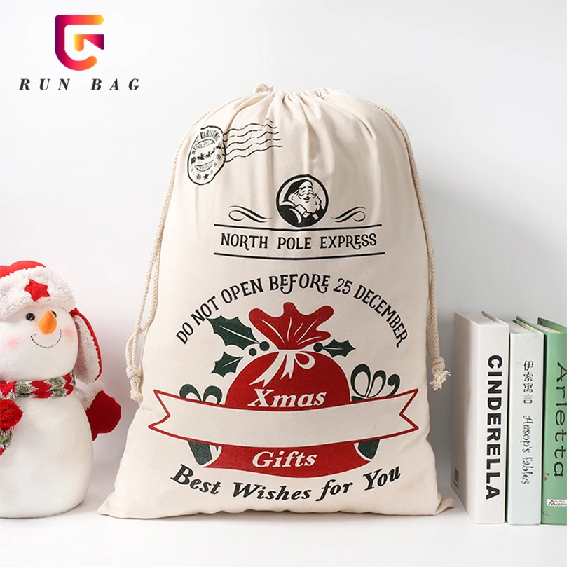 

Large Santa Sack Gift Backpack Promotional Canvas Christmas Drawstring Bag, Santa sack or customized colors