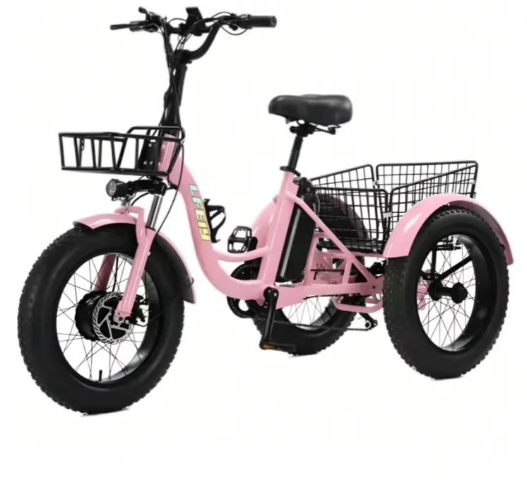 Electric Tricycle for Adult 3 Wheels 500W 48V Fat Tire Electric Cargo Bicycle Ladies Waterproof and Anti-Theft Battery Removable