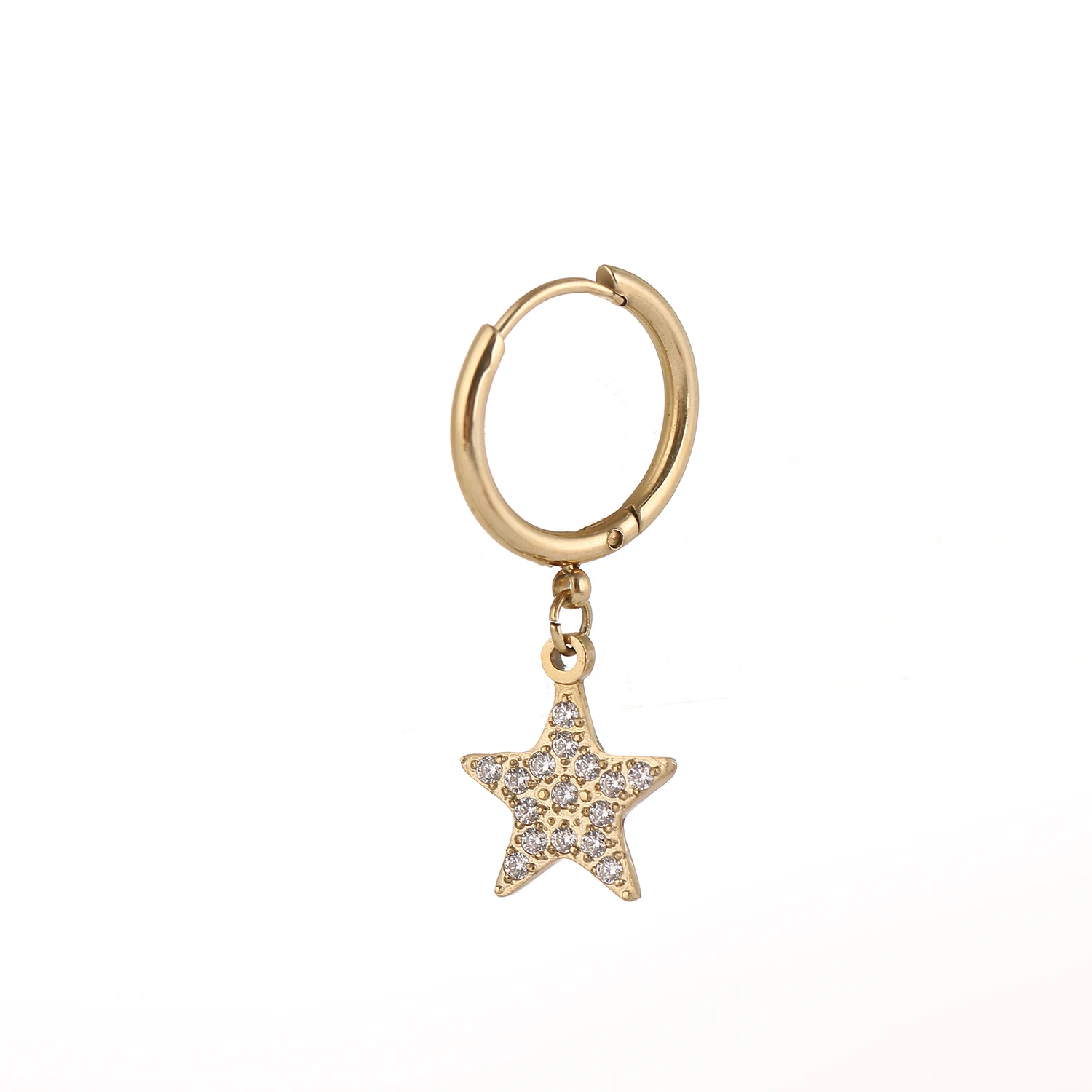 

Hot Selling Stainless Steel Zircon Anniversary Gift Jewelry 14K Gold Plated Star Earrings