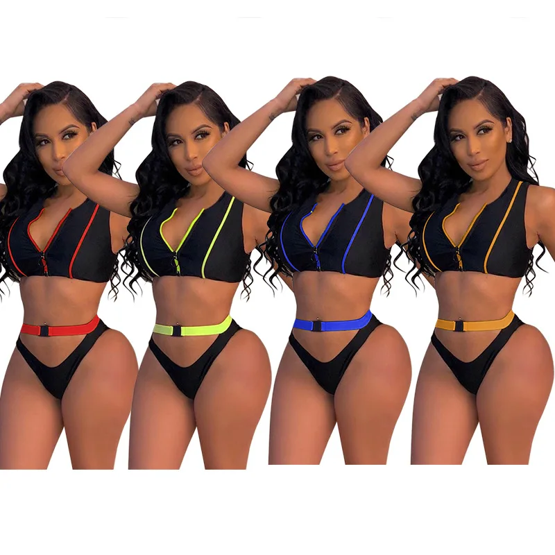 

After summer new style buckle buckle sports triangle swimsuit sex appeal Euramerican split body bikini, Picture color