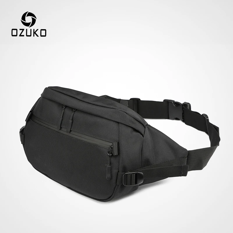 

OZUKO D9206 Custom Fanny Pack Running Packs Logo Packet Outdoor Waterproof Men Waist Bag, Black/grey,camo