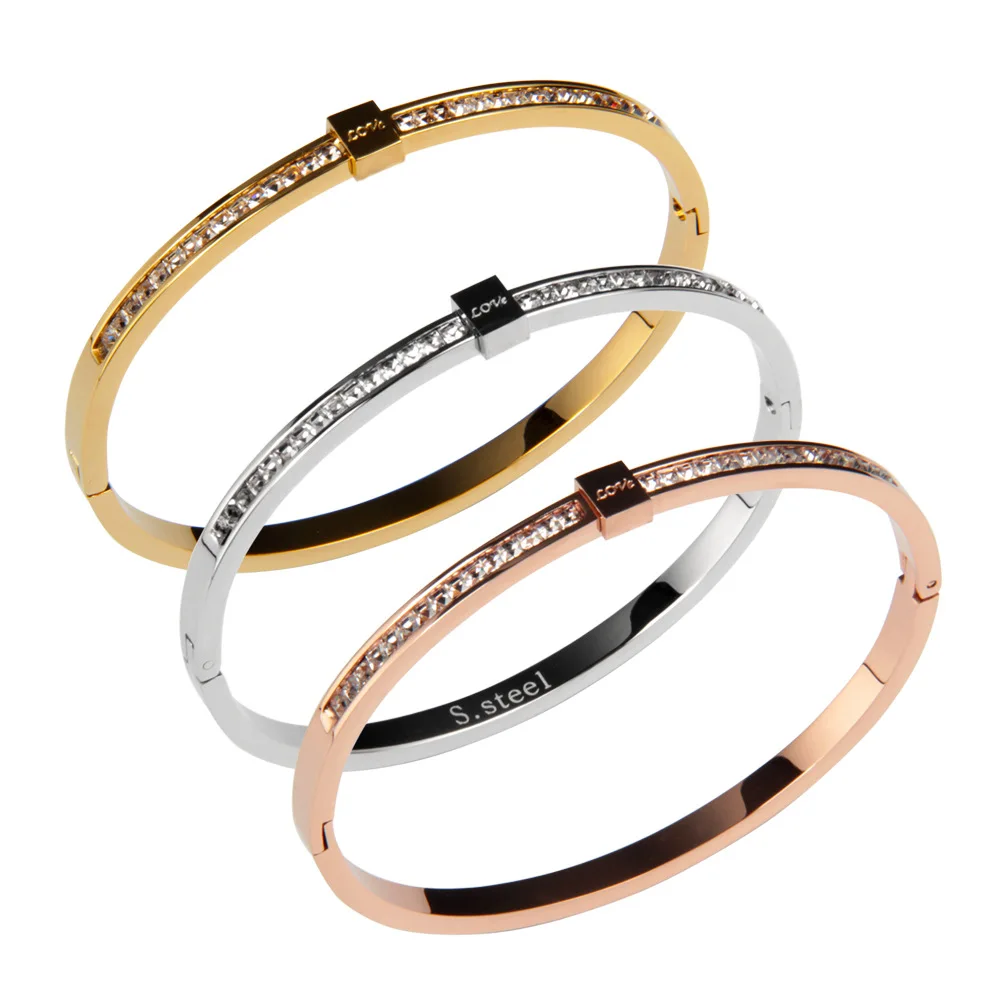 

Fashion Men and Women Jewelry Stainless Steel Adjustable Bangle Zircon Nail Bracelet, As shows