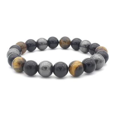 

Natural Stone Bracelet Round Beads Bracelet yellow tiger eyes obsidian Hematite 6MM 8MM10MM Fashion bracelet, As picture
