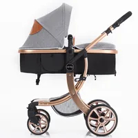 

Baby Stroller High View Pram One Step Fold Convertible Baby Carriage with Multi-Position Reclining Seat Extended Canopy