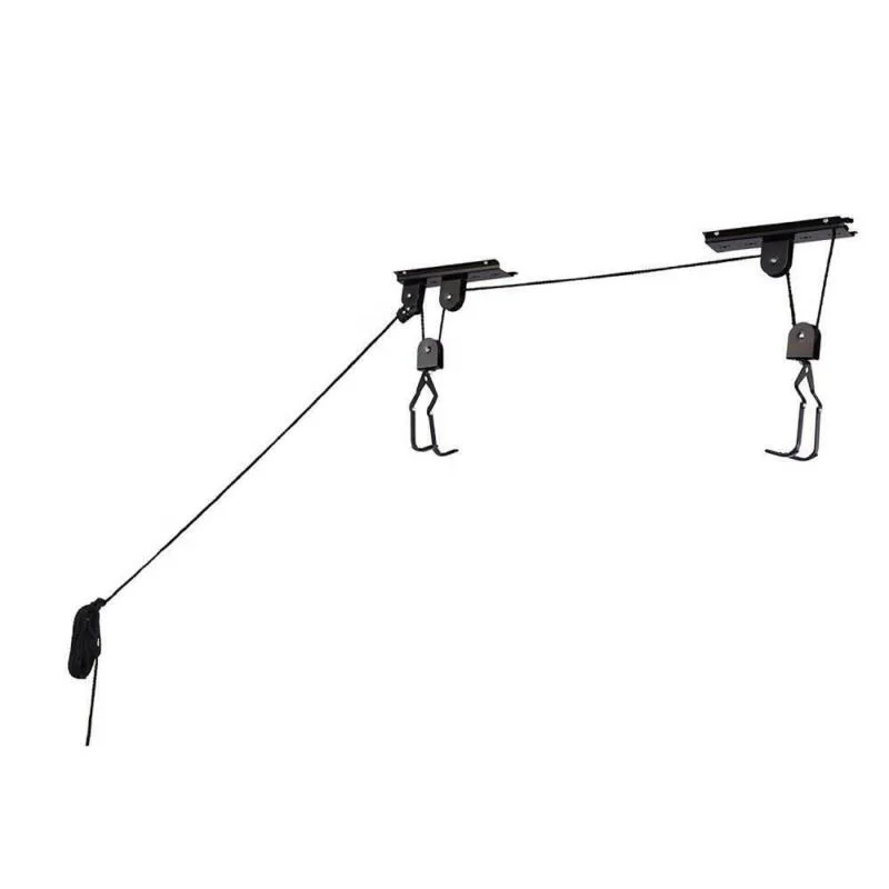 

Bike Hoists Sets Hanging Ladder Lifts Garage Ceiling Mount Capacity Heavy Duty Hooks Pulleys Convenient Bicycle Storage Hangers, Black