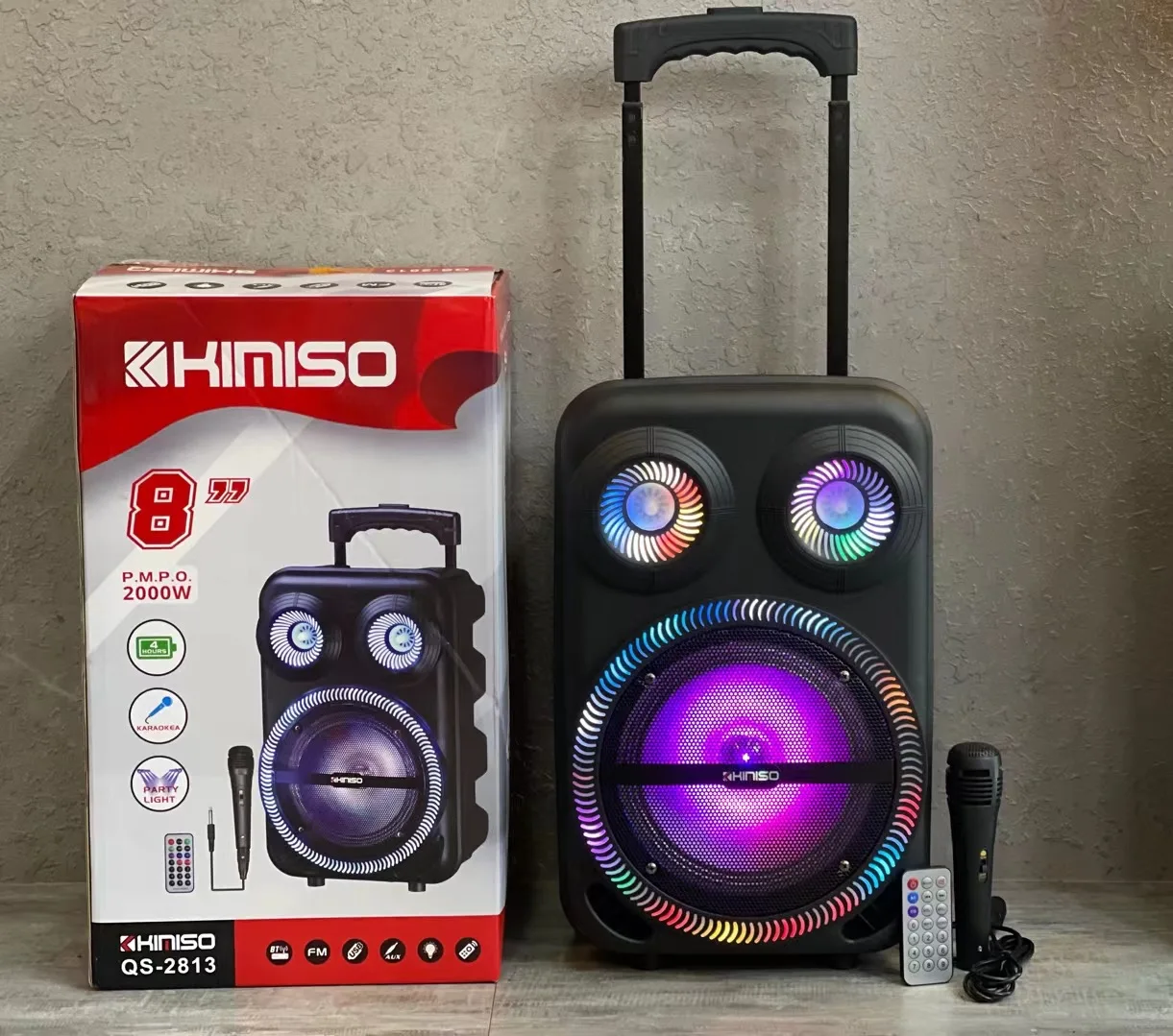 

QS-2813 New design KIMISO 8 Inch wireless Speaker Big Rrolley Speaker With Remote Control