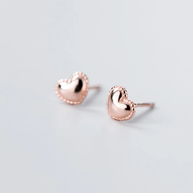 

popular jewelry 925 sterling silver plated fashion cute pink smooth heart stud earrings for women party