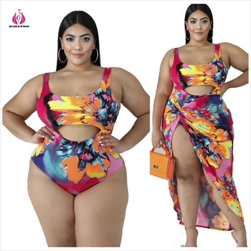 

2021 New Fashion Floral Print Sleeveless Vest Beach Sexy Women Bikini Plus Size Swimsuit