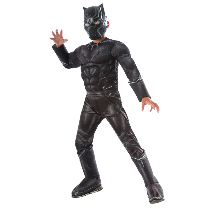 

sexy school superhero movie Boy's Deluxe Muscle Black Children Marvel Black Panther Child Deluxe Boys Halloween Costume, Picture shown