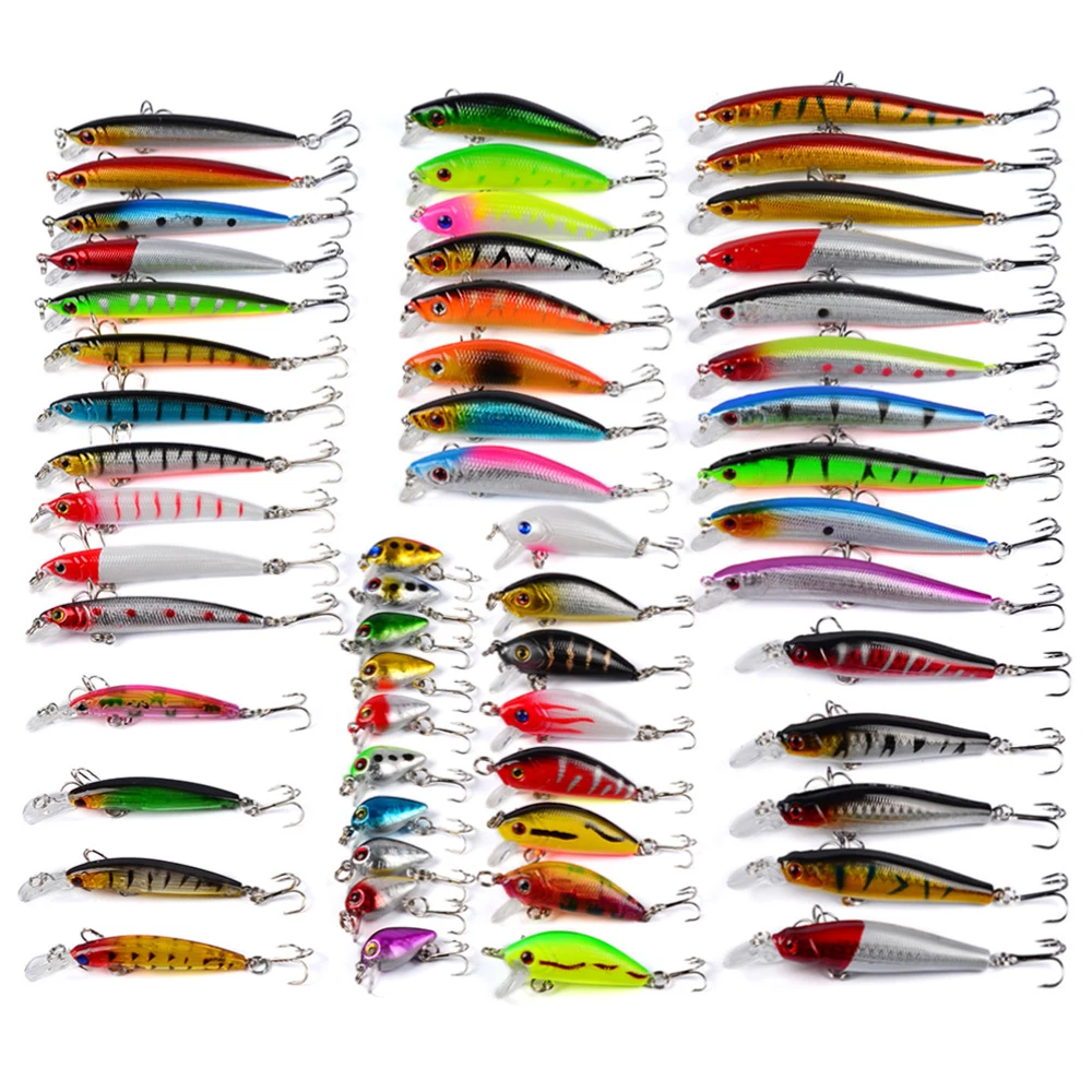 

56pcs Mixed Fish Kit Minnow Wobblers Crankbait Hard Bait Tackle Artificial Fishing Lure Set, 1 color can choose