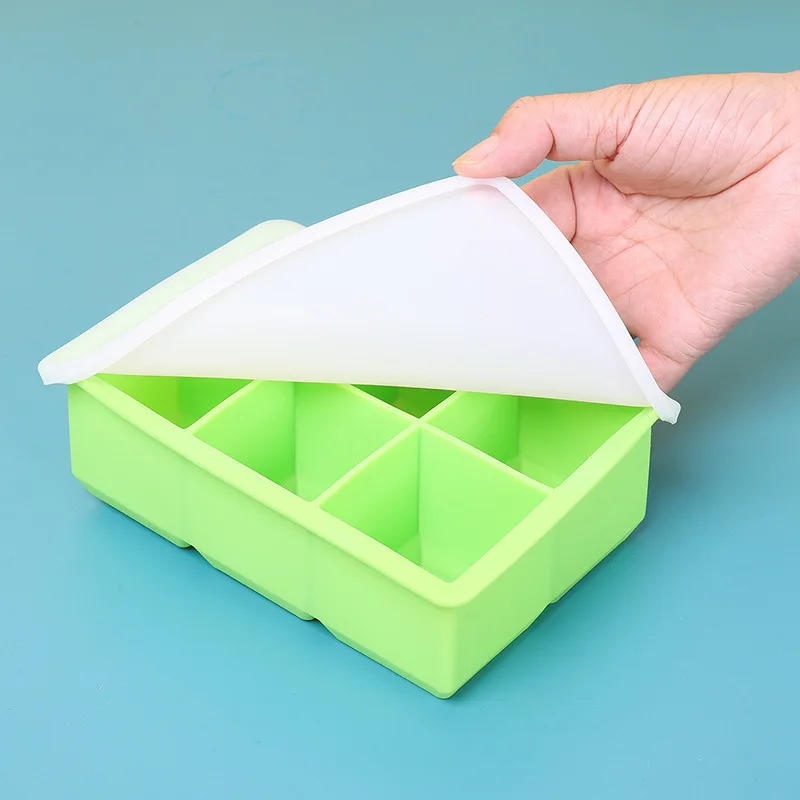 

6 square large DIY silicone fruit ice cream form bar cocktail juice maker ice tray mold movable ice maker, As picture