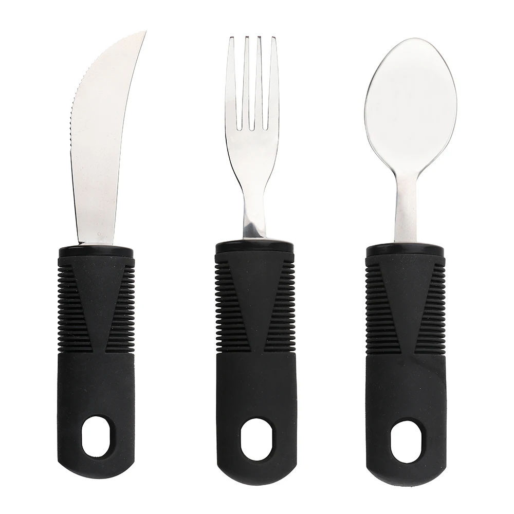 

High quality senior care adaptive utensil stainless steel knife fork and spoon set with non slip grip