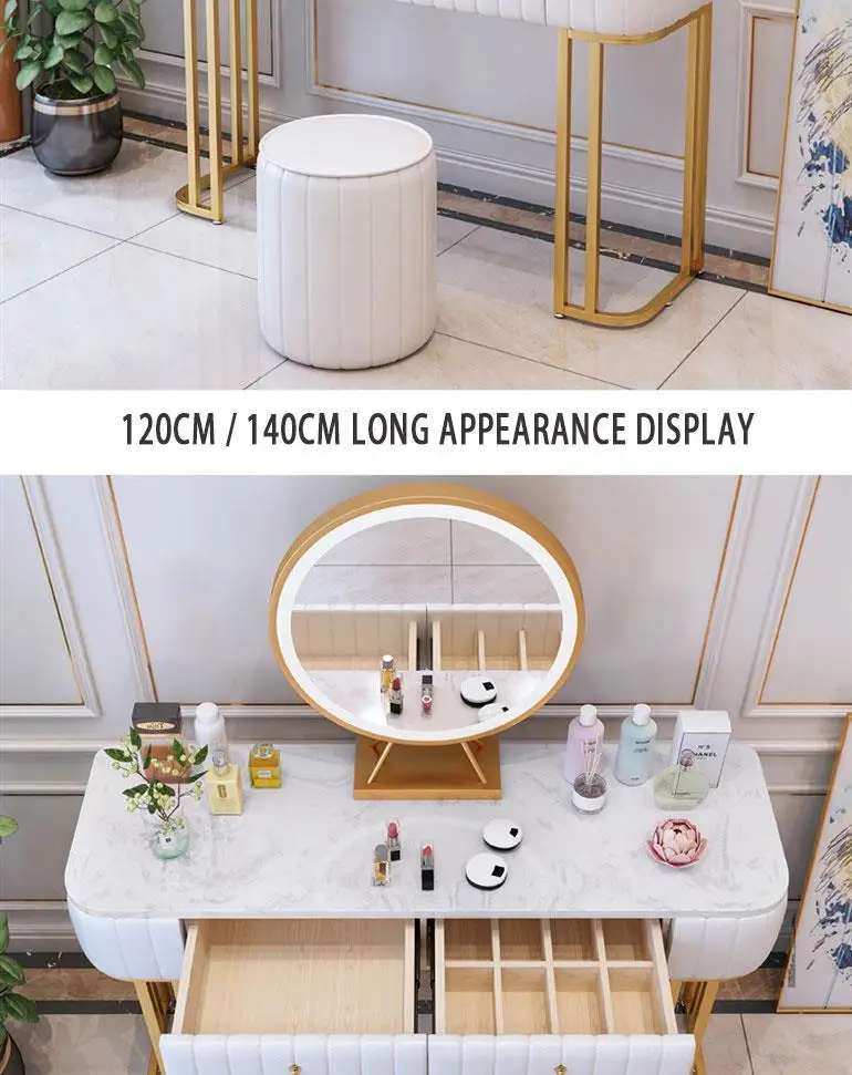 Nordic modern minimalist and delicate marble dresser with  chair and makeup mirror