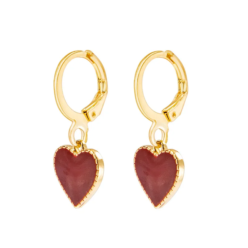 

Mgirlshe Fashion Red Color Enamel Heart Pendant Valentine's Day Earrings Gold Alloy Hoop Earrings Star Moon Hoop Earring