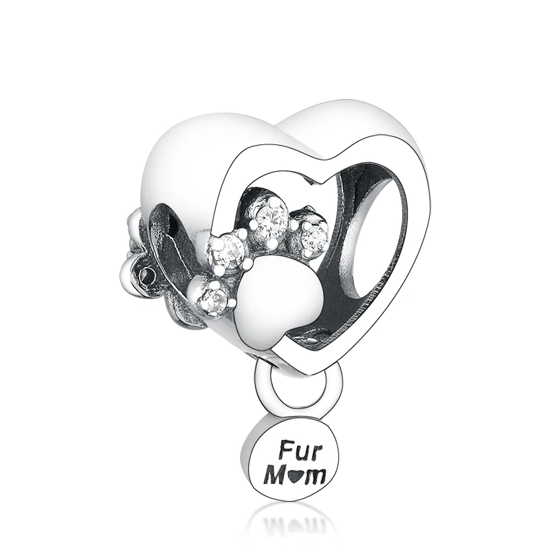 

Fine Jewelry Fashion Silver Pendant For Necklace 925 Sterling Silver Sparkling Paw Print Heart Charms for Jewelry Making