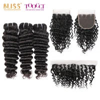 

Bliss Toocci Deep Wave Human Hair Weave Bundles 100% Virgin Brazilian Hair Extension Deep Wave Hair with Lace Front Closure
