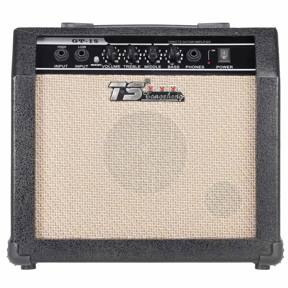 

US free Shipping GT-15 Professional 3-Band EQ 2 Channel Electric Guitar Amplifier Distortion Amp 15W with 5" Speaker