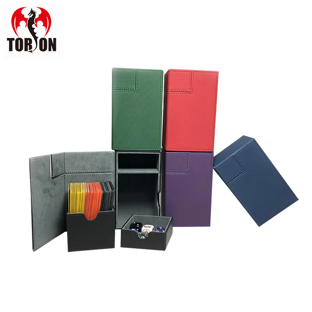 

TORSON Hot Selling Large Capacity 100+ Toploader Storage Premium Mtg Deck Card Storage Boxes Mtg Pu Leather Deck Box