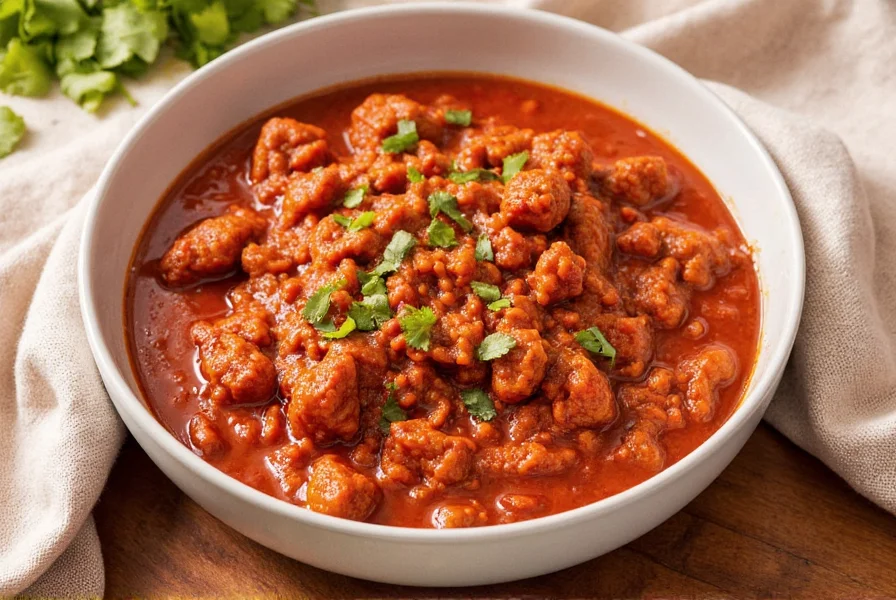 Chilli Colorado served in a bowl with toppings