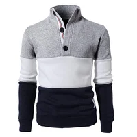 

Long sleeve button cotton gray fitness winter knitted sweater men