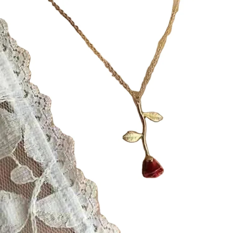 

Girlfriend valentine's day gift drop red rose flower pendant necklace, Gold/rose gold/silver