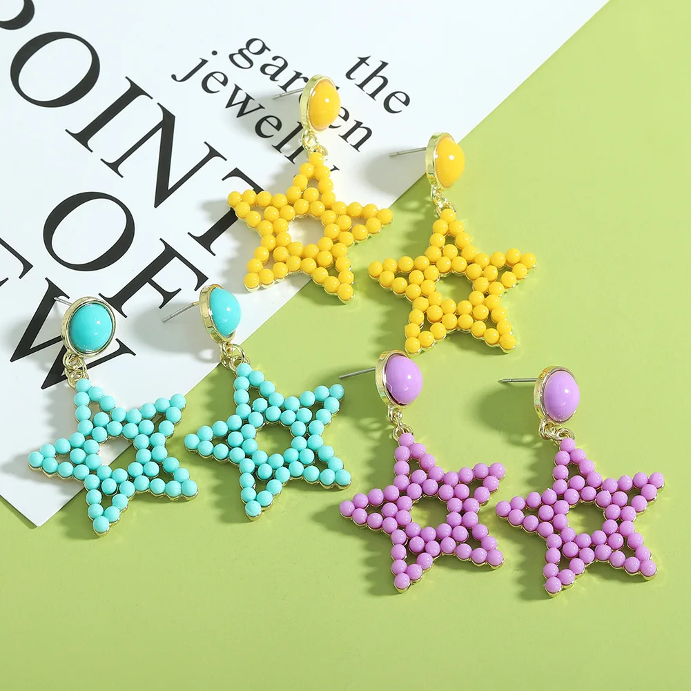 

New European and American fashion earrings female fashion resin star Korean design beaded earrings