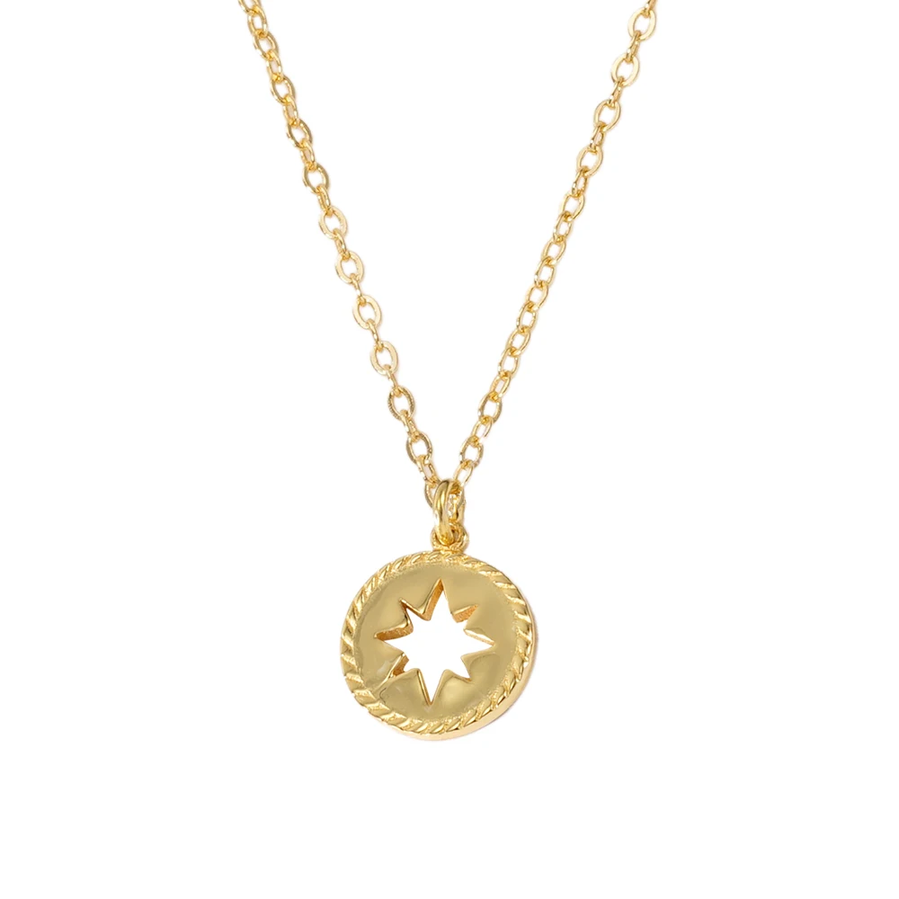 

Short Time Delivery 925 Sterling Silver 18k Gold Plated Jewelry hollow star necklace coin necklace simple necklace For Women