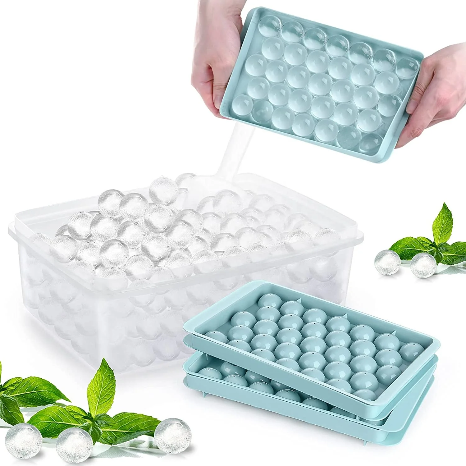 

Amazon Hot Selling High Quality ice hockey ice tray round cube tray silicone ice cube tray with lids, According to pantone color