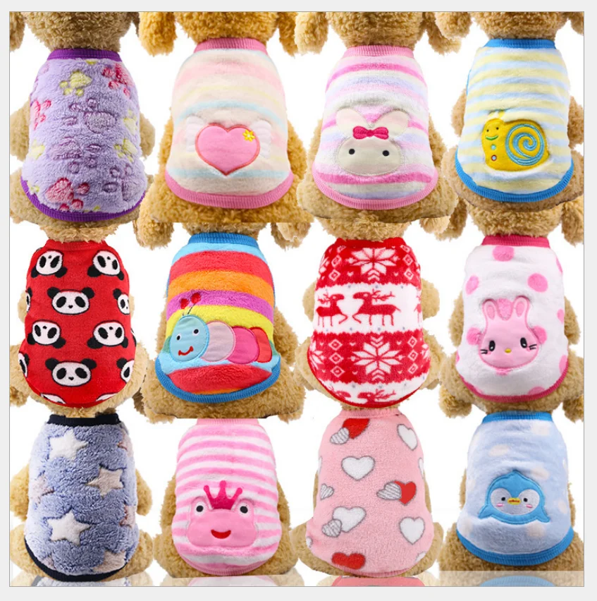 

DRESSPET Autumn Winter Cartoon Fleece Warm Pet Supplies Teacup Dog Kitten Teddy Dachshund Clothes Vest