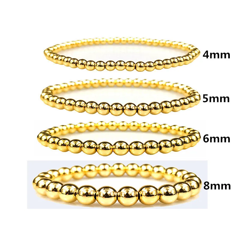 

18K Gold Plated Beaded Ball Bracelets for Women Copper Stackable Stretch Elastic Bracelet