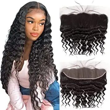 

Lace Frontal Closure 13X4 Deep Curly Frontals From Ear To Ear Bleached Knots Lace Frontal have large stock