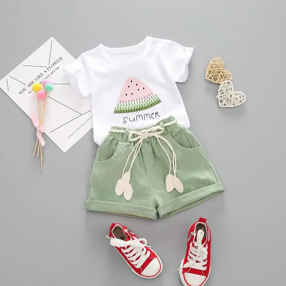 

Cute girl two-piece shorts summer girl short-sleeved watermelon suit