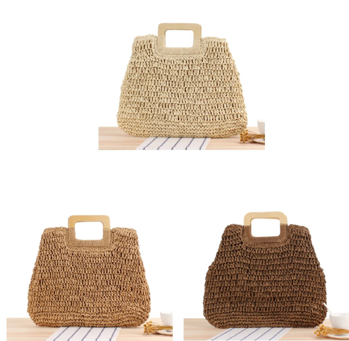 

Summer Beach handbags for women paper straw handmade ladies bag beach bag, Nature,brown