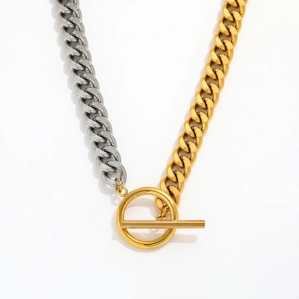 Gold & Silver Two Tone Mix Chain Chunky Toggle Stainless Steel Necklace Statement Jewelry Wholesale