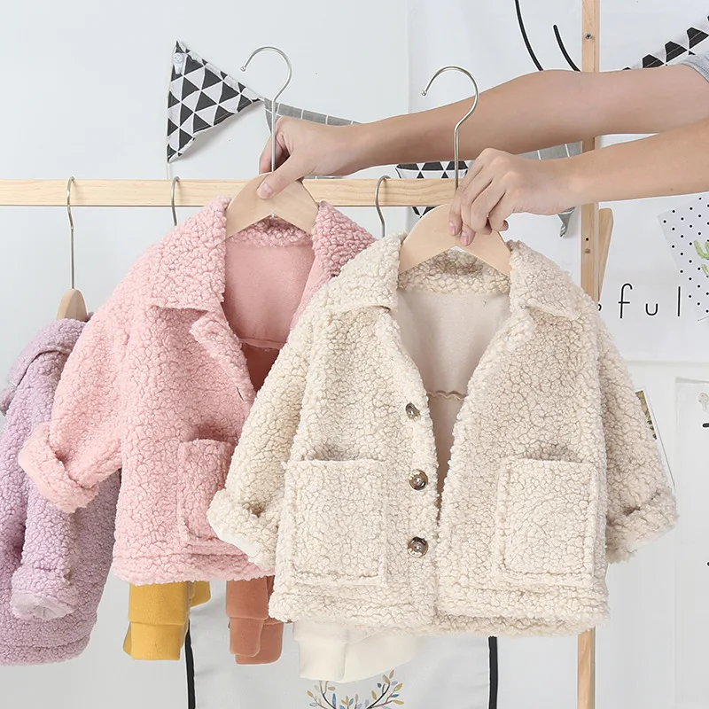 

lyc-2996 Children's wear baby girl winter 2019 children's coat with fleece 1-3 year lamb hair coat