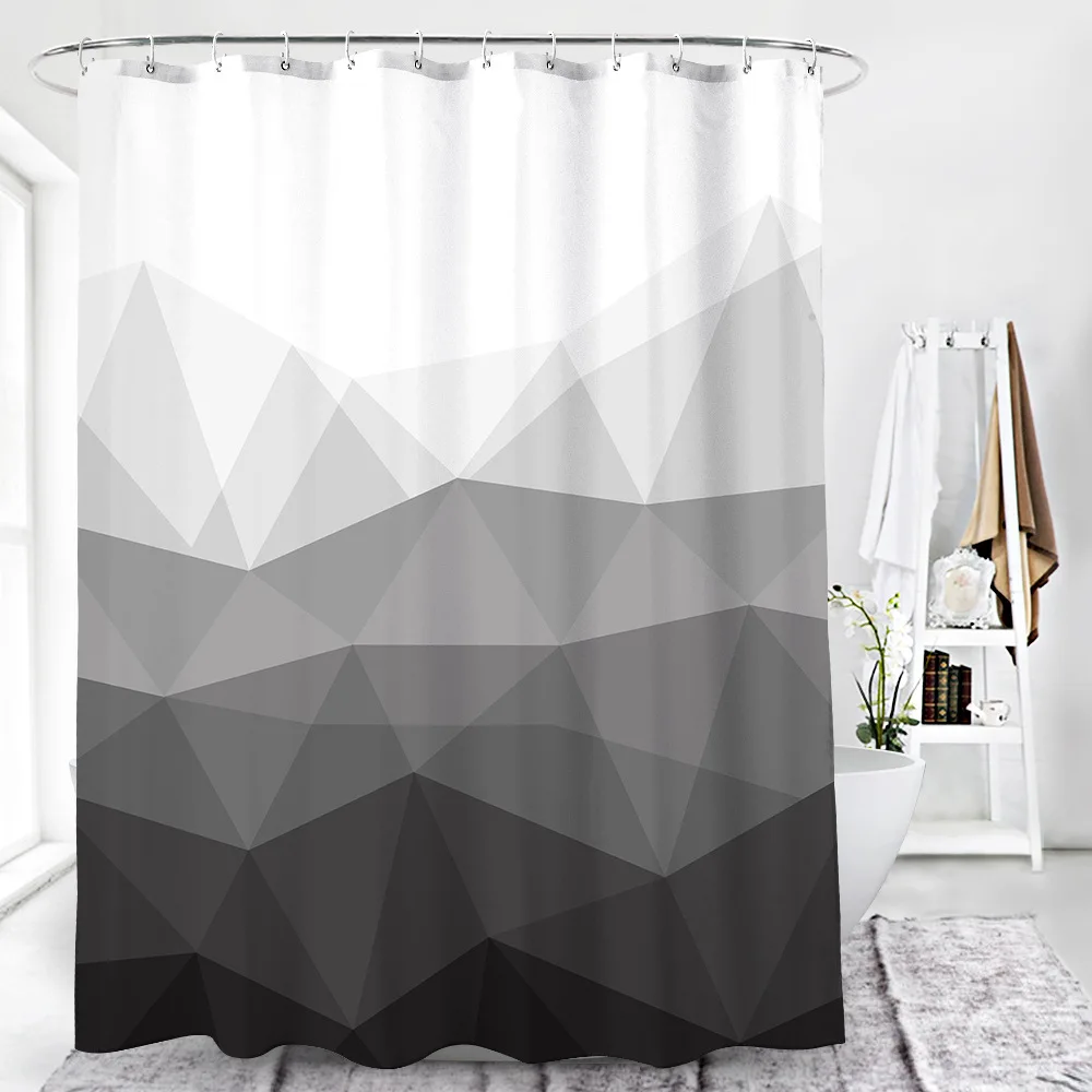 

Geometric gradient ombre luxury shower curtain gray thick bath tub curtain,Water Resistant Bathroom Curtains with hooks