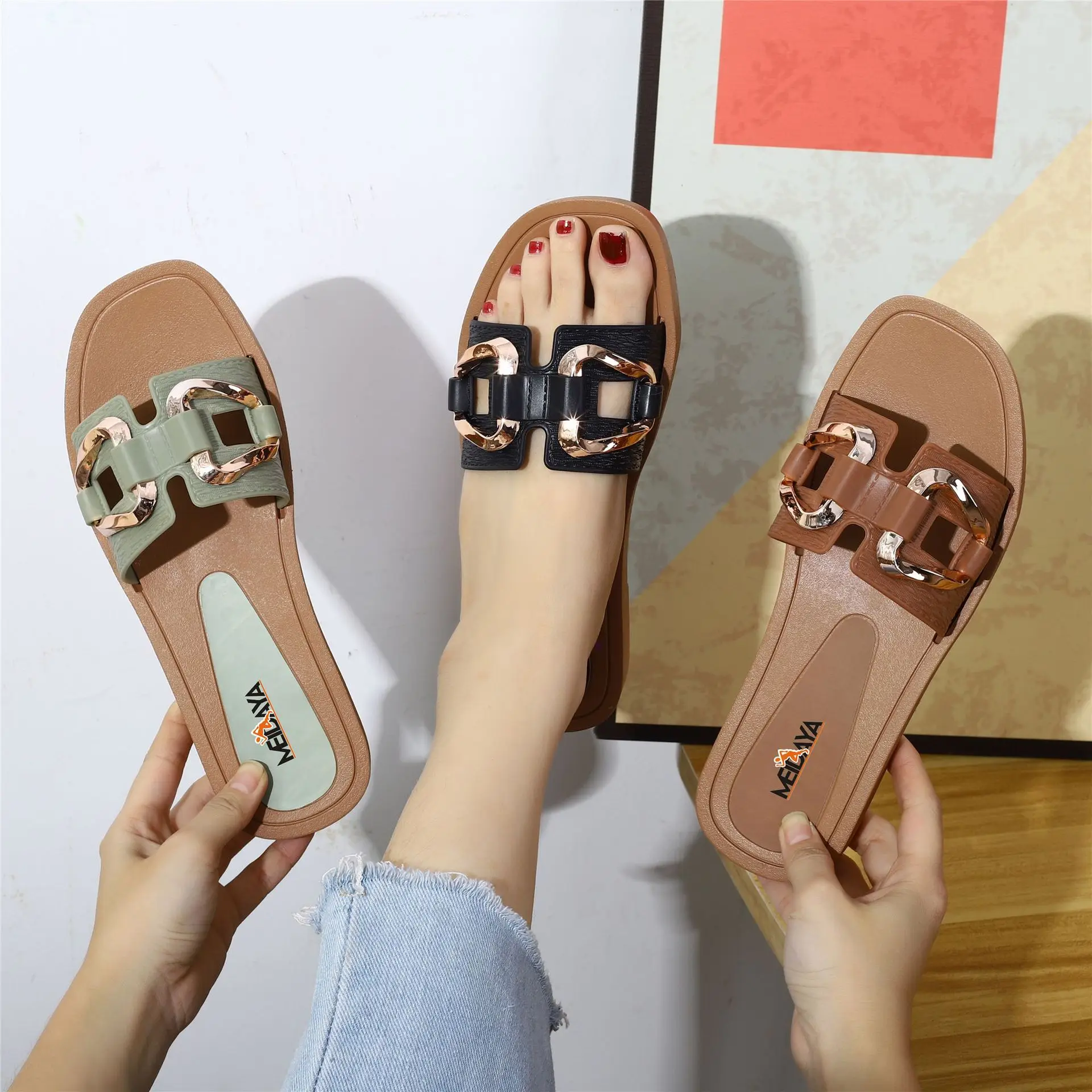 

Summer Women Sandals 2022 Ladies Flat Rhinestone Slippers Women Rhinestone Slippers For Women