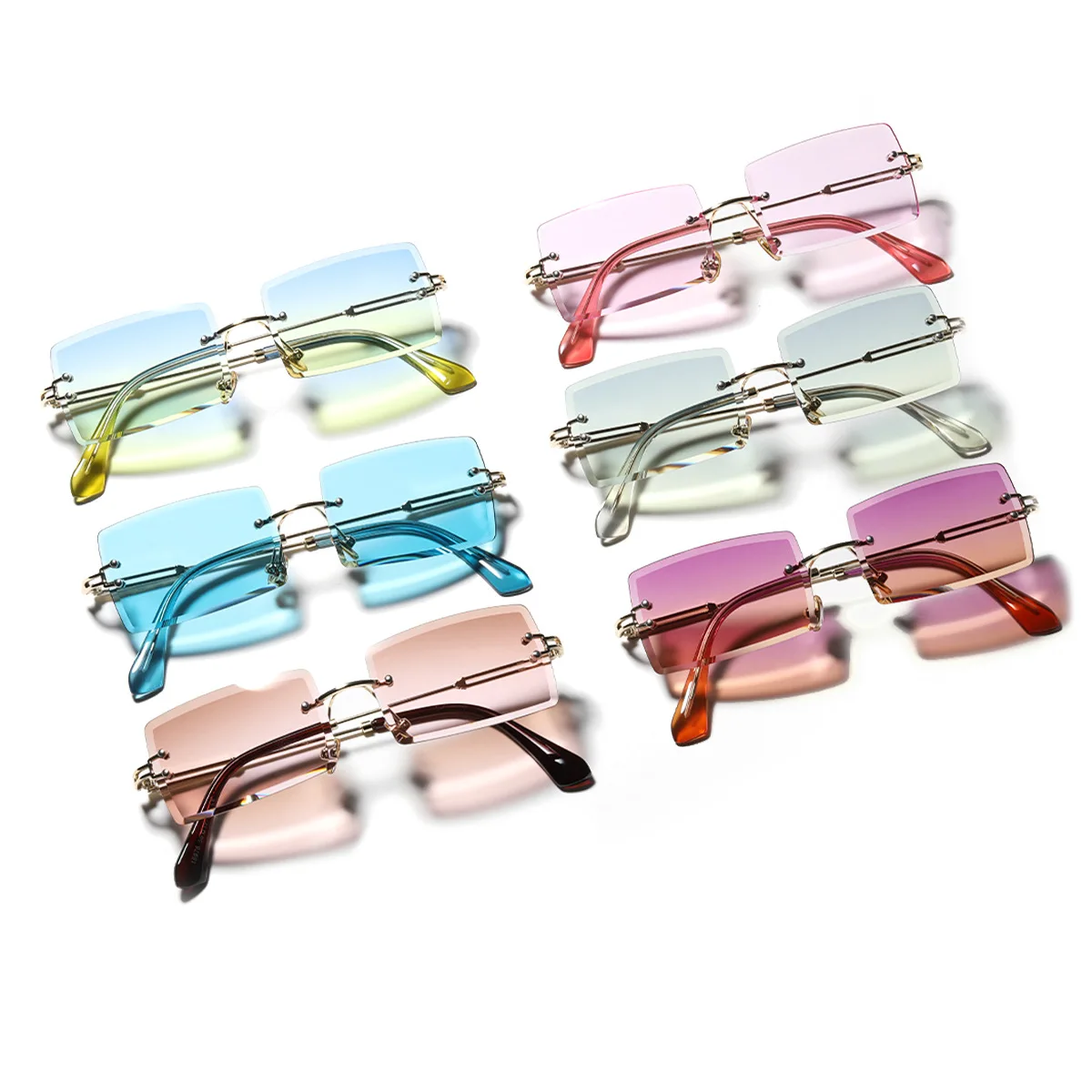 

Frameless Trimming Sun glasses Fashion Box Gradient glasses Men And Women Popular Square rimless sunglasses