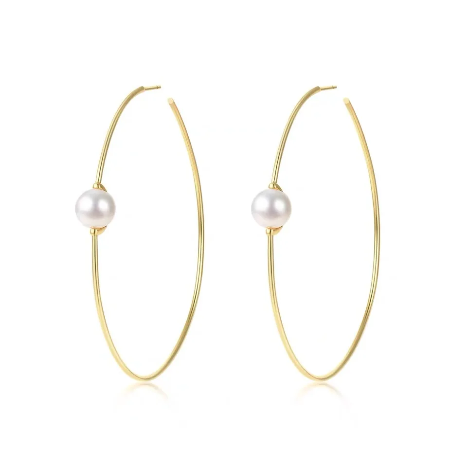 

Dylam Fashion Bulk Pearl Copper Brass Earrings fresh Water Big Brass Hoop Earring Oversize Gold Plated Copper Earrings For Women